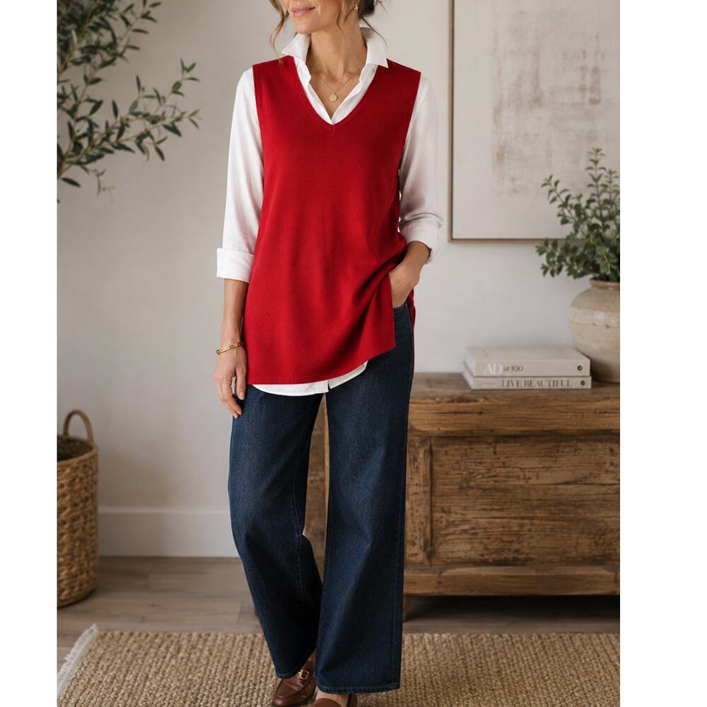 Akris Punto 100% Wool Sleeveless Knit Sweater Red Minimalist Luxury Designer 6